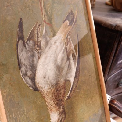 Nature morte "oiseau" peint sur panneau bois ca.1900 – Image 3