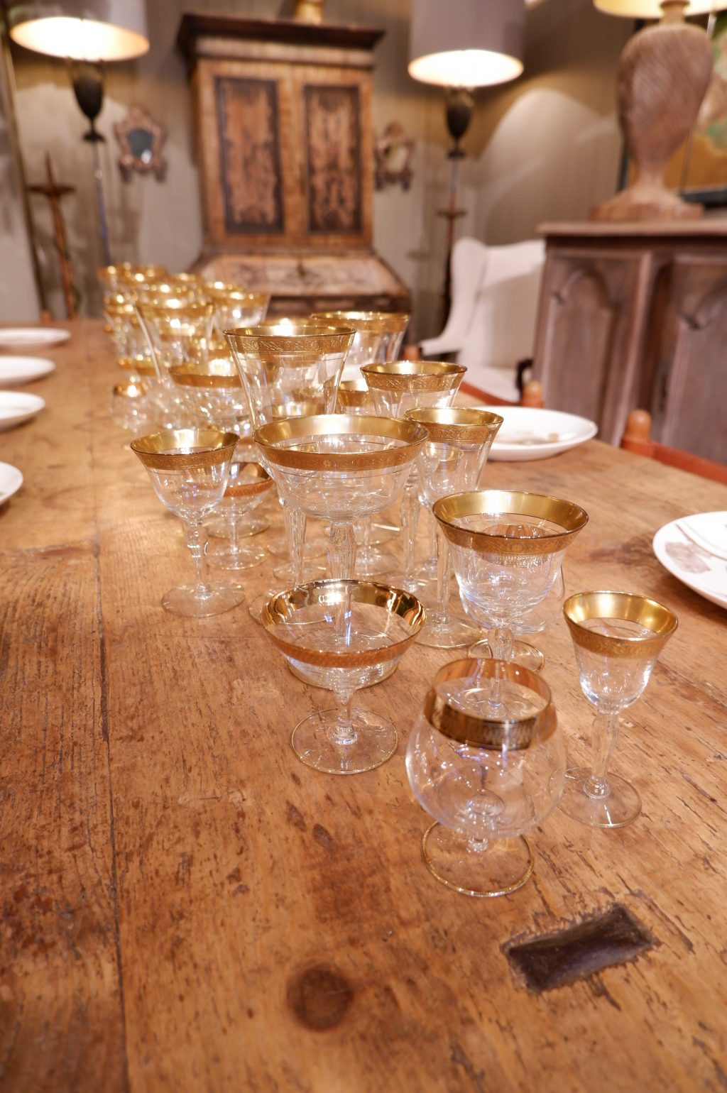 Ensemble de verres fin sur pied bord or mat guilloché - ca.1900 – Image 9