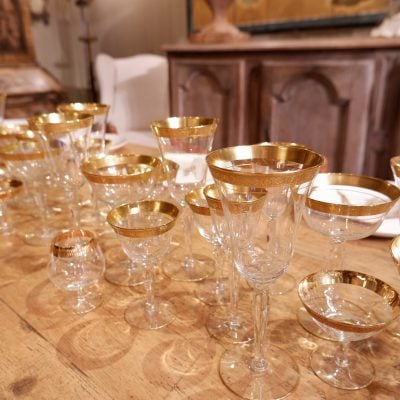 Ensemble de verres fin sur pied bord or mat guilloché - ca.1900 – Image 11