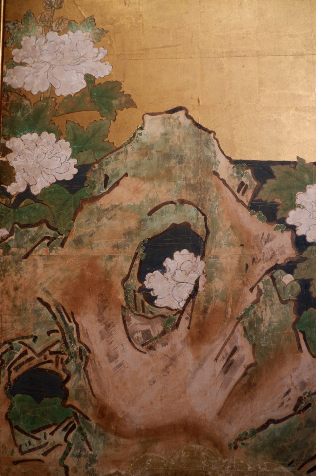 Paravent japonais à 6 feuilles - fond à la feuille d'or décor d'oies et pivoine arbustive - Période Meiji fin XIXE – Image 8