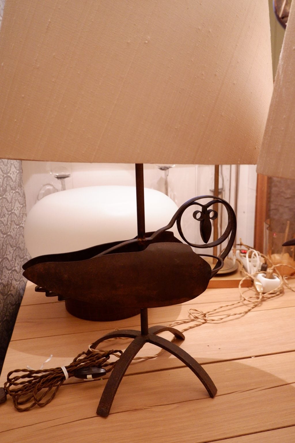 Bird&quot; lamp in oxidized iron + Shades silk oval - Image 3