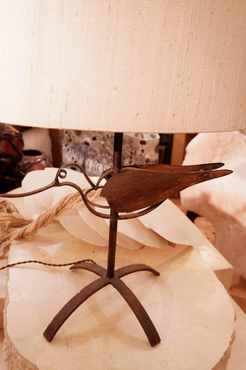 Bird&quot; lamp in oxidized iron + Shades silk oval - Image 2