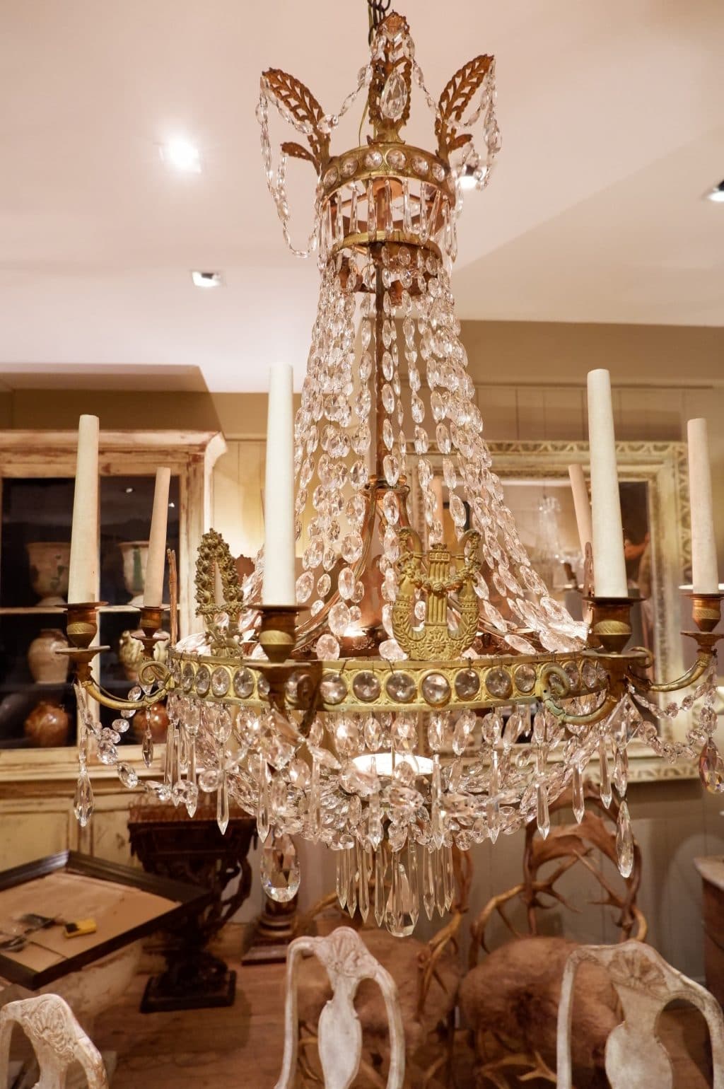 Lustre période Empire en bronze doré et cristal XIXe