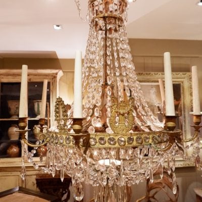 Lustre période Empire en bronze doré et cristal XIXe