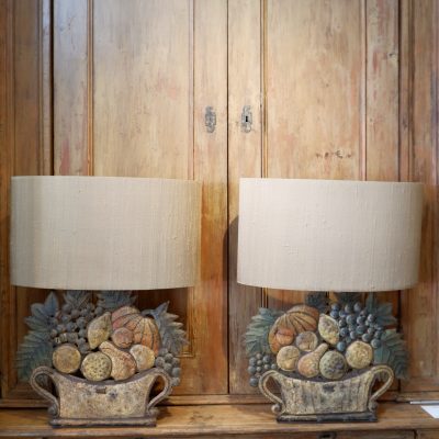 Paire de lampes en tôle polychrome, paniers de fruits + AJ ovales – Image 2