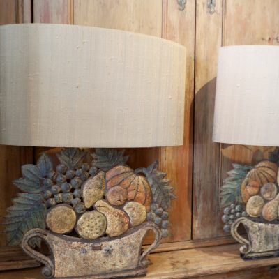 Paire de lampes en tôle polychrome, paniers de fruits + AJ ovales – Image 4