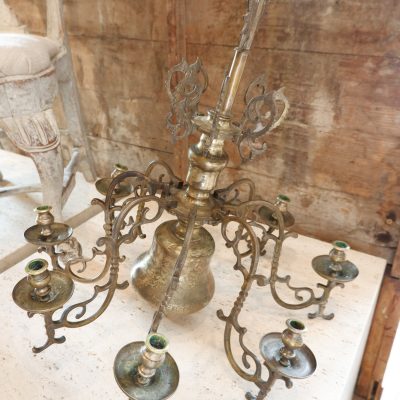 Baroque Swedish chandelier for 8 engraved metal candles dated April 698