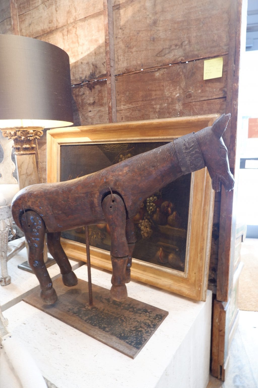 Cheval marionnette en bois sur socle métal - art populaire fin XIXe – Image 3