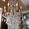 Lustre en métal doré recouvert de perles transparentes Venise fin XIXe