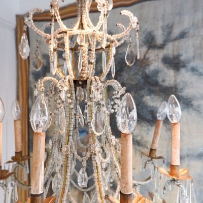 Lustre en métal doré recouvert de perles transparentes Venise fin XIXe – Image 5