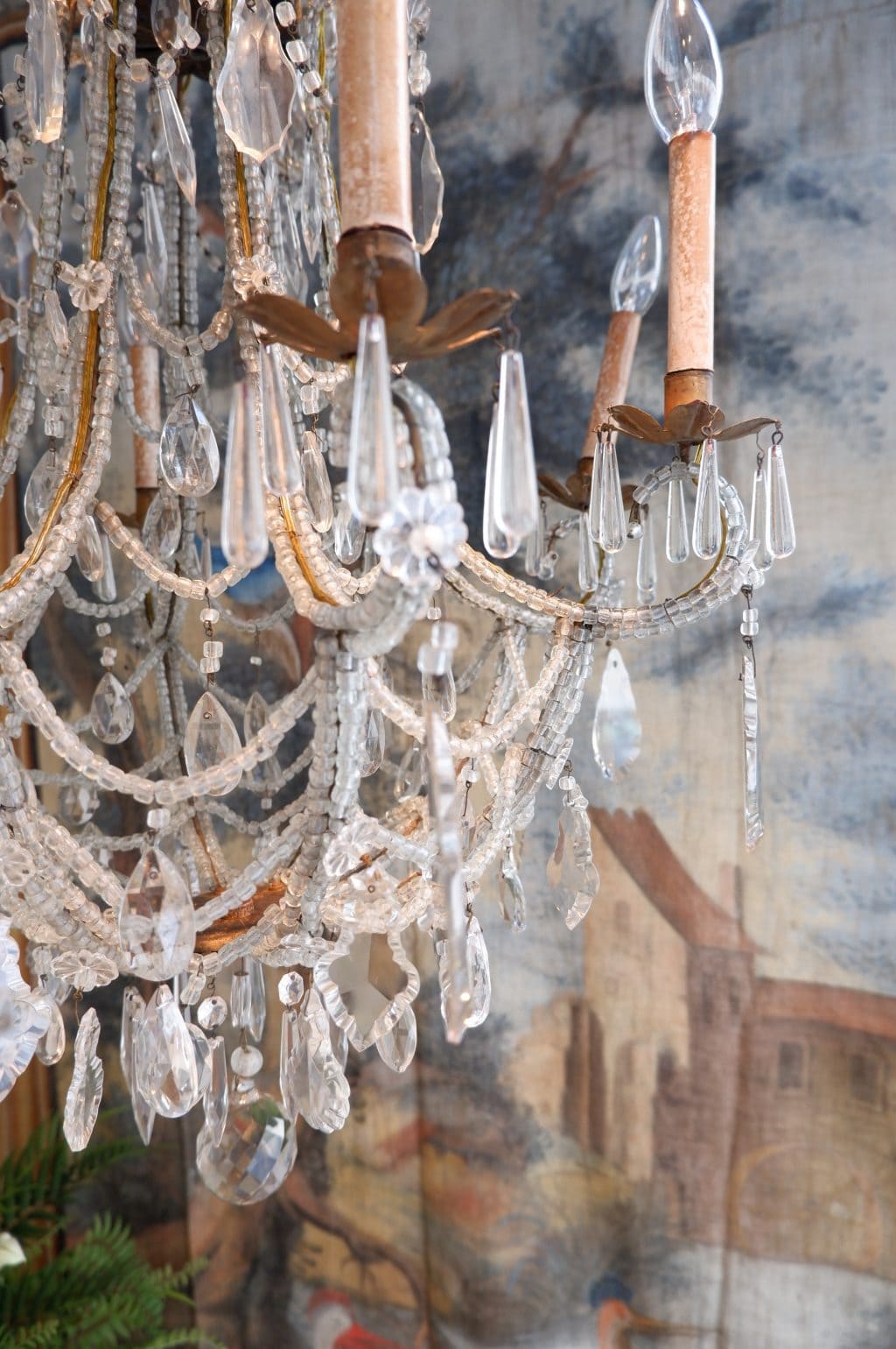 Lustre en métal doré recouvert de perles transparentes Venise fin XIXe – Image 8