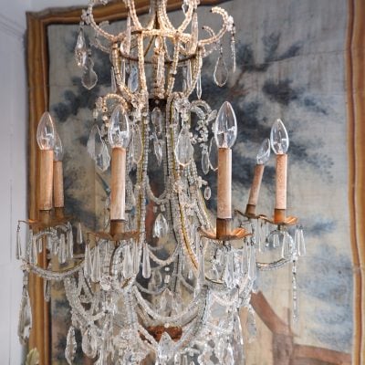 Lustre en métal doré recouvert de perles transparentes Venise fin XIXe – Image 10