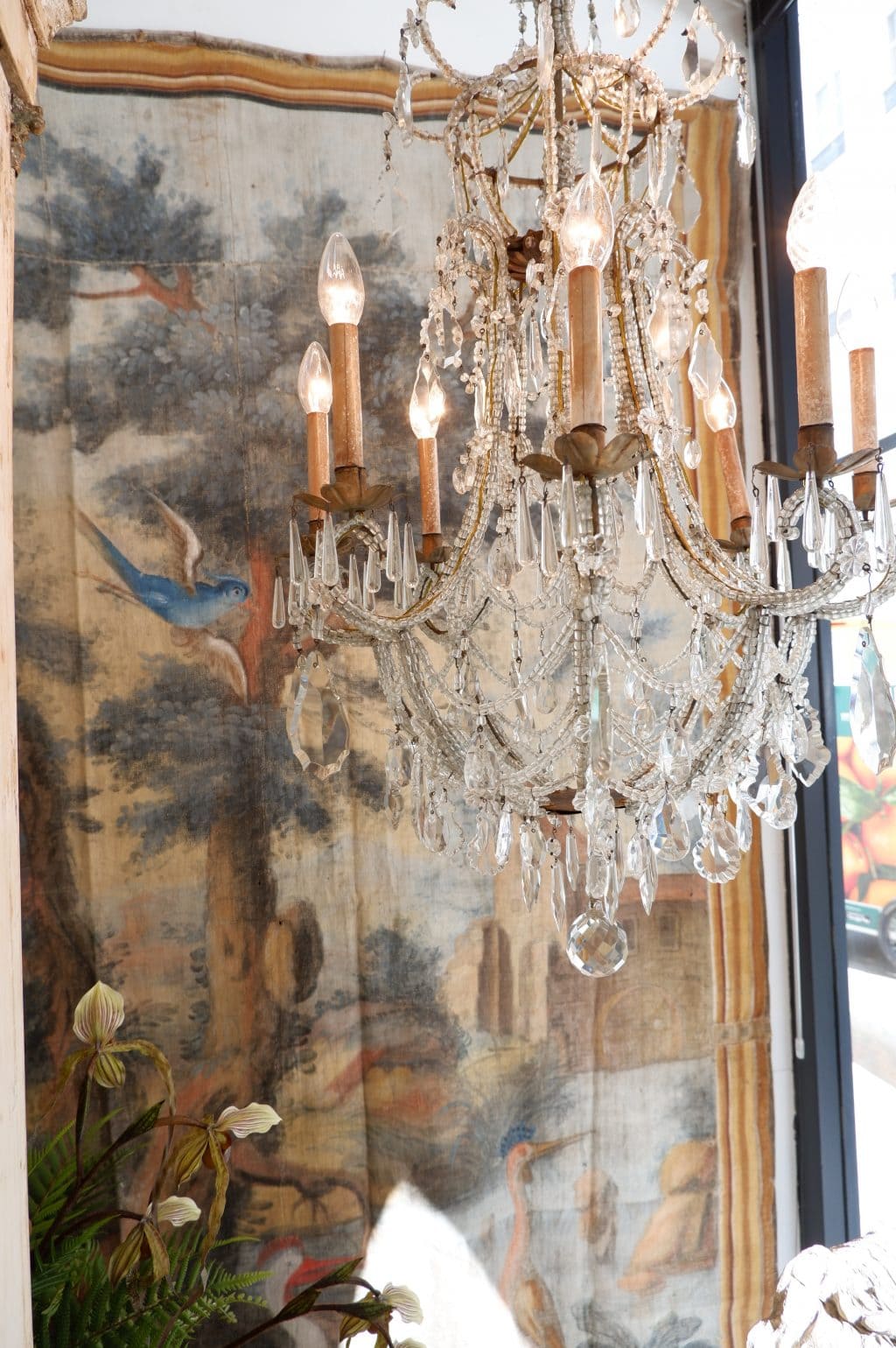 Lustre en métal doré recouvert de perles transparentes Venise fin XIXe – Image 7