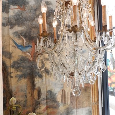 Lustre en métal doré recouvert de perles transparentes Venise fin XIXe – Image 7