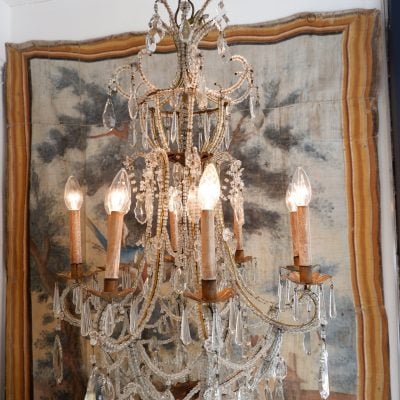 Lustre en métal doré recouvert de perles transparentes Venise fin XIXe – Image 6