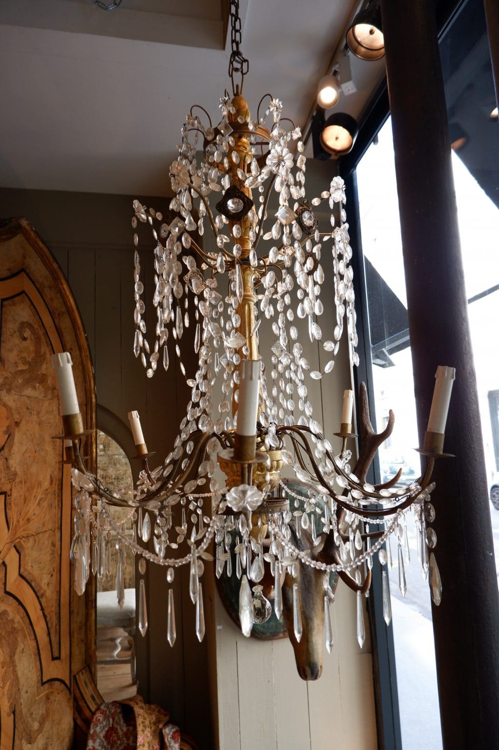 Grand lustre génois bois doré et verre XIXE – Image 4