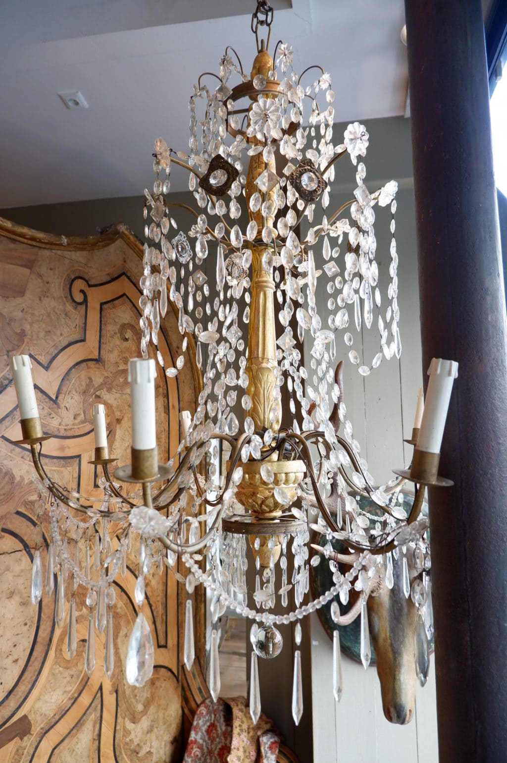 Grand lustre génois bois doré et verre XIXE – Image 5