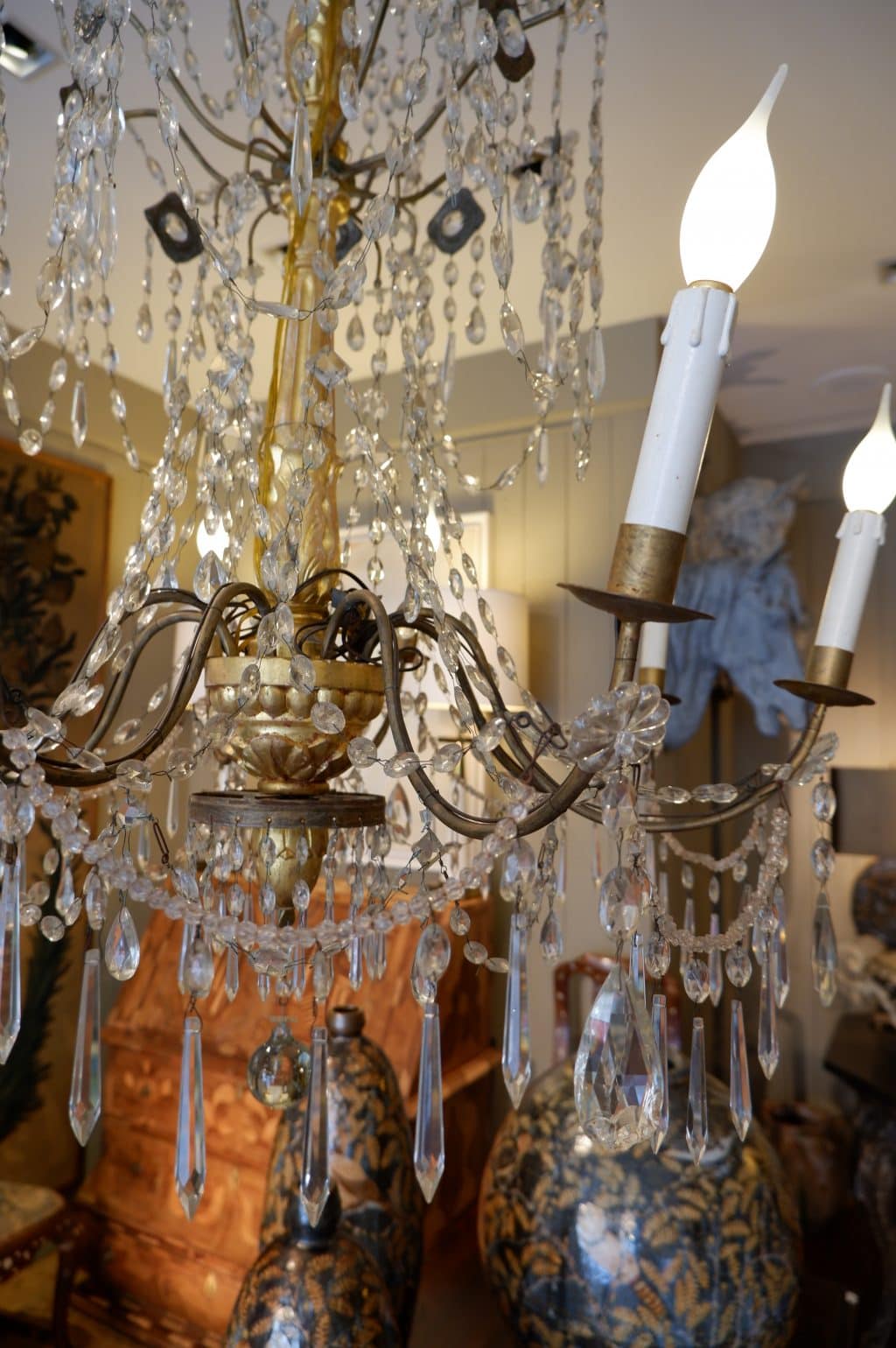 Grand lustre génois bois doré et verre XIXE – Image 2