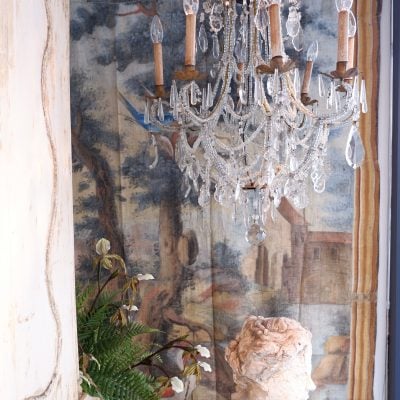 Toile peinte fin XVIIIe décor paysage pastel aux oiseaux – Image 12