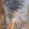 Toile peinte fin XVIIIe décor paysage pastel aux oiseaux