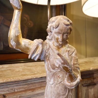 Paire de lampes "anges" en bois sculpté & feuille d'or - Italie XVIIIE – Image 2