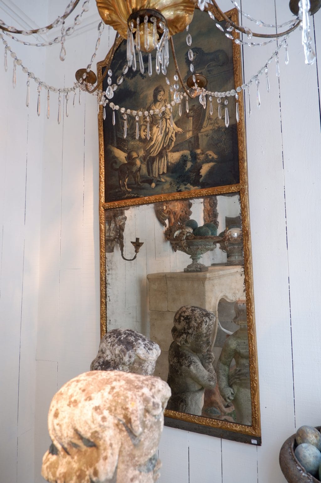 GRAND MIROIR TRUMEAU DECOR CHAMPETRE BLEUTE CA.1780 – Image 5