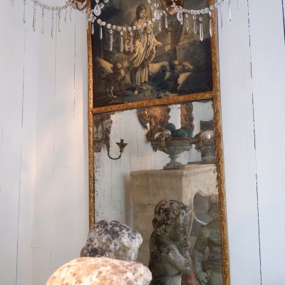 GRAND MIROIR TRUMEAU DECOR CHAMPETRE BLEUTE CA.1780 – Image 5