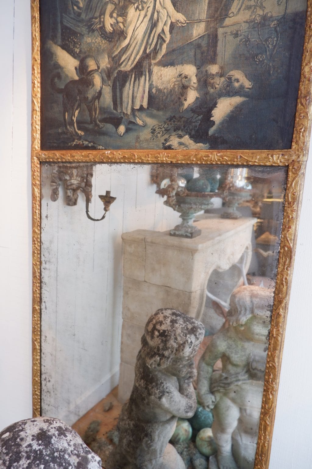 GRAND MIROIR TRUMEAU DECOR CHAMPETRE BLEUTE CA.1780 – Image 4