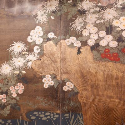 GRAND PARAVENT JAPONAIS EPOQUE MEIJI FIN XIXE-