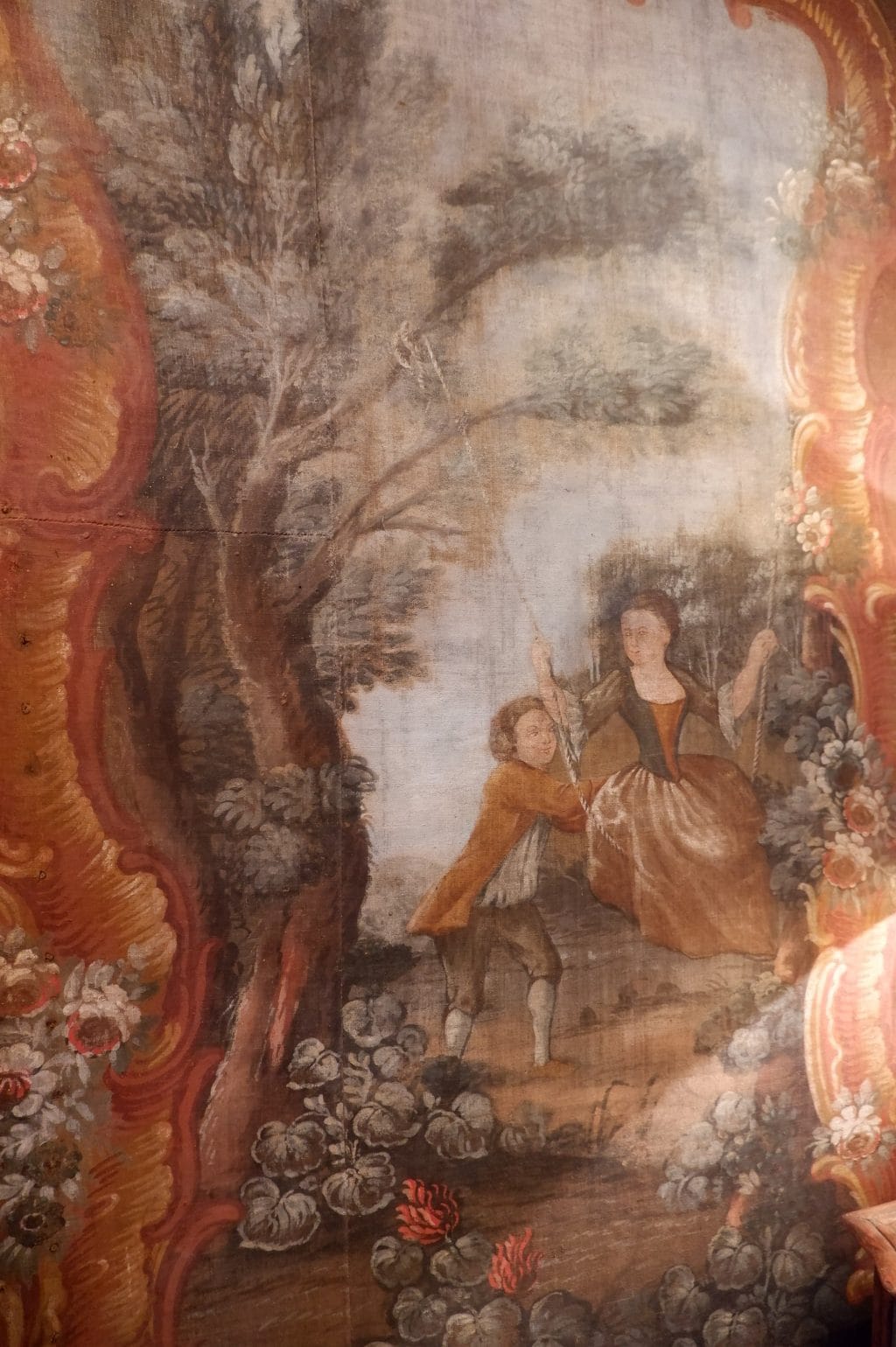 Grande toile peinte "couple sur une balançoire" d'époque XVIIIe – Image 7