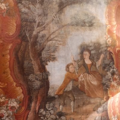 Grande toile peinte "couple sur une balançoire" d'époque XVIIIe – Image 7