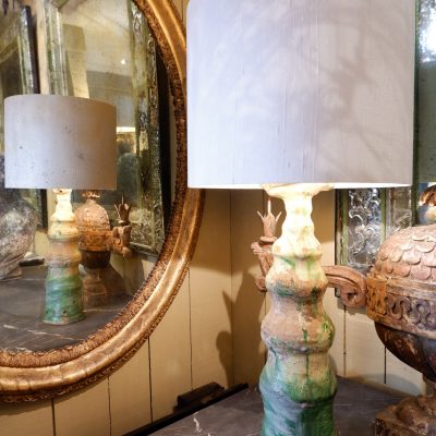1lampe épi de faitage en céramique vernissée verte + AJ/cylindre en soie