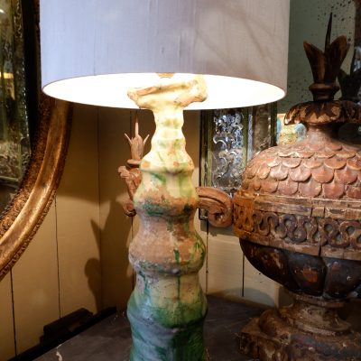 1lampe épi de faitage en céramique vernissée verte + AJ/cylindre en soie – Image 2