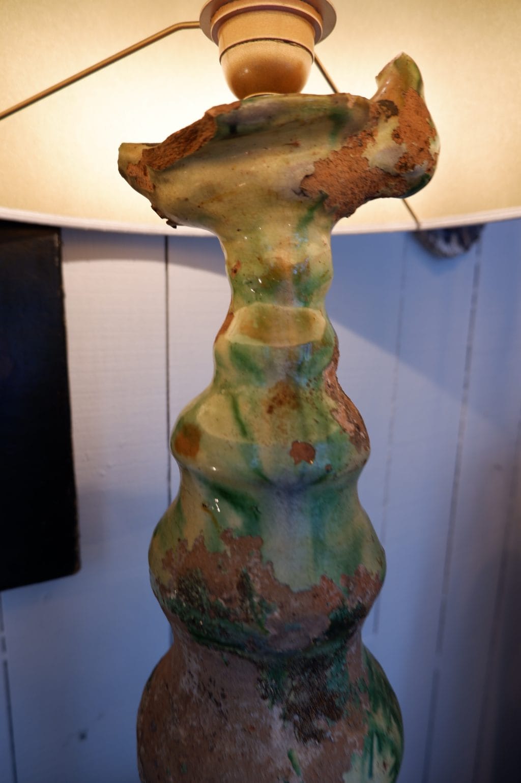 1lampe épi de faitage en céramique vernissée verte + AJ/cylindre en soie – Image 4