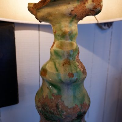 1lampe épi de faitage en céramique vernissée verte + AJ/cylindre en soie – Image 4