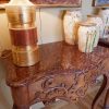 Paire de consoles en chataîgnier sculpté et marbre rouge porphyre XVIIIE – Image 2
