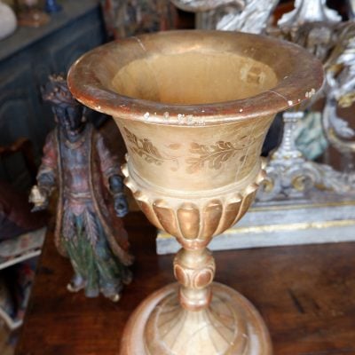 Large carved wooden chalice decorated with gold leaf - mid 19th century