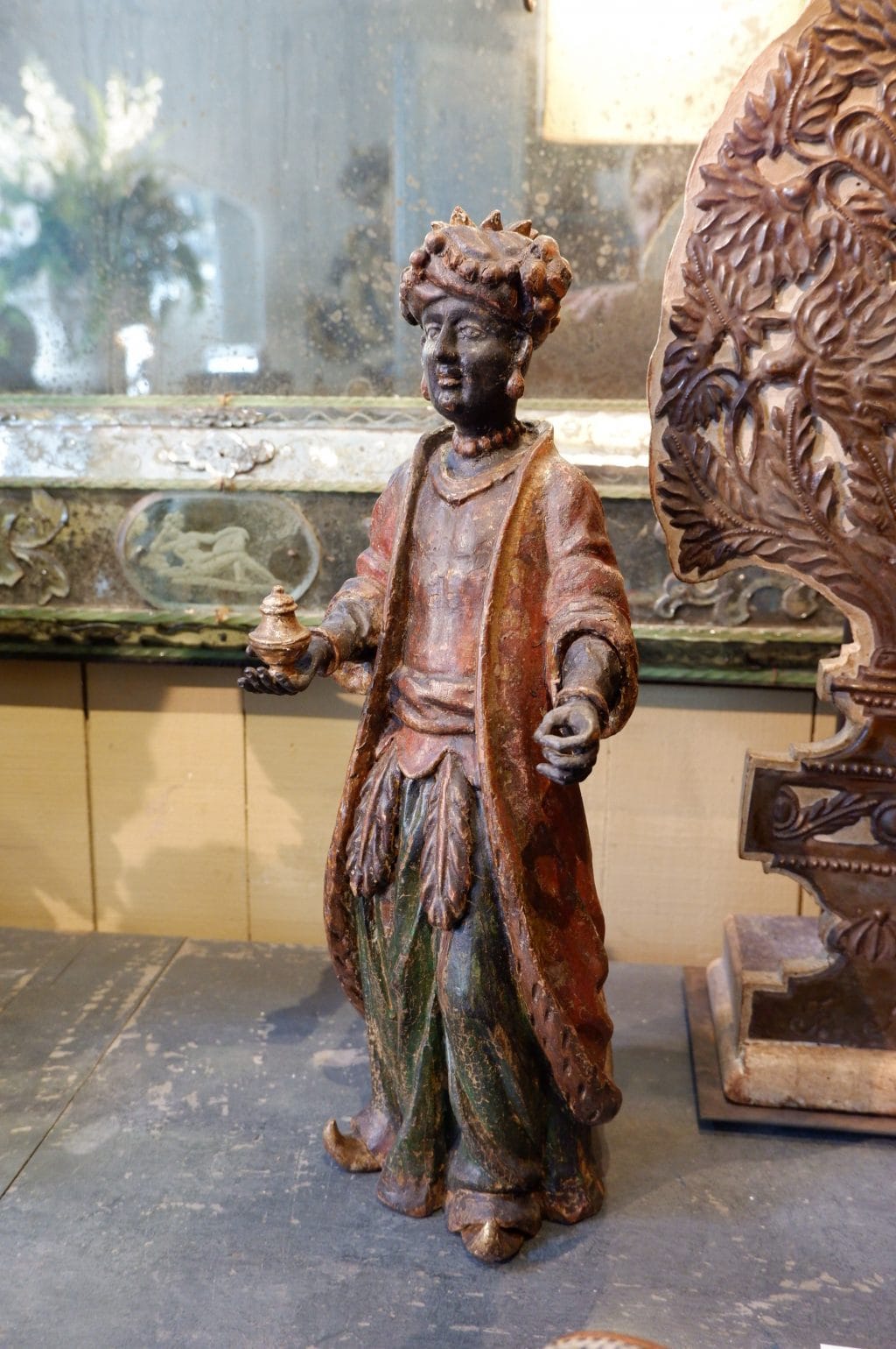Sculpture de roi Mage en bois laqué polychrome - Venise début XVIIIE – Image 5