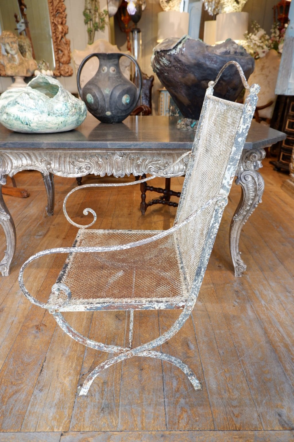 Fauteuil de jardin en fer peinture blanche ca.1900 – Image 3