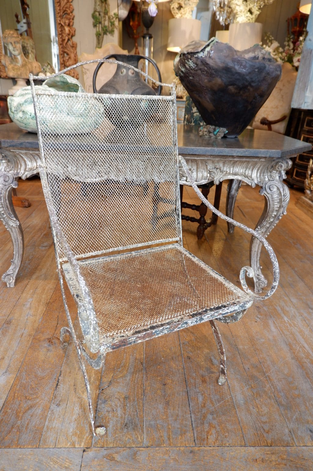 Fauteuil de jardin en fer peinture blanche ca.1900 – Image 4
