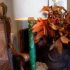 Grande lampe en céramique émaillé verte + abat-jour soie