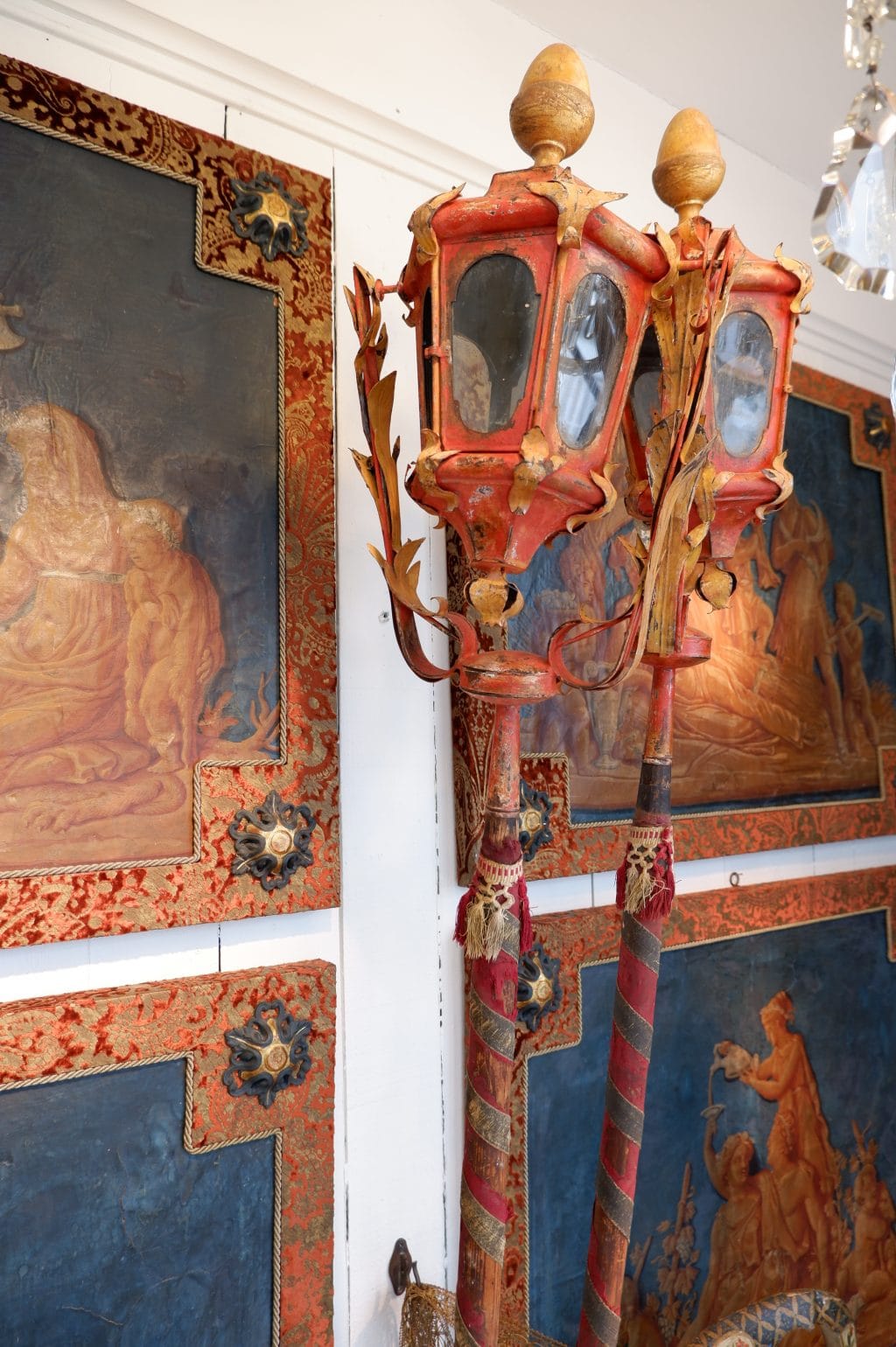 A pair of Italian red sheet metal processional lanterns ca.1800