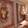 Paire de cadres italiens en bois doré décor faux-mabre vert & rouge d'époque XVIIIE