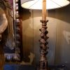 Paire de lampes colonnes torses à cabochons + AJ cylindre en soie dorée – Image 2