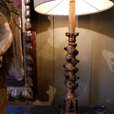 Paire de lampes colonnes torses à cabochons + AJ cylindre en soie dorée