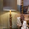 Paire de lampes colonnes torses à cabochons + AJ cylindre en soie dorée