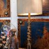 Paire de lampes colonnes torses à cabochons + AJ cylindre en soie dorée – Image 6