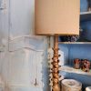 Paire de lampes colonnes torses à cabochons + AJ cylindre en soie dorée – Image 5