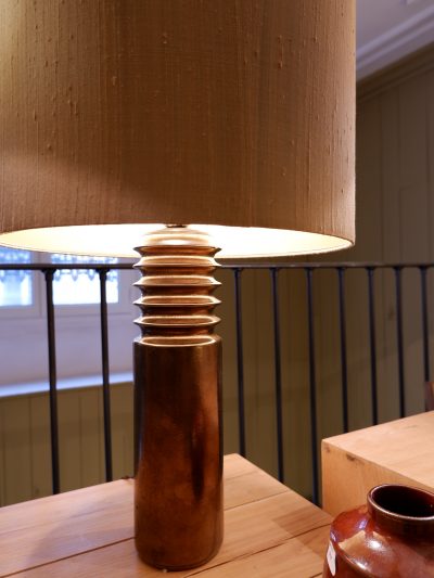 Lampe en céramique émaillée marron métalisé + AJ cylindre