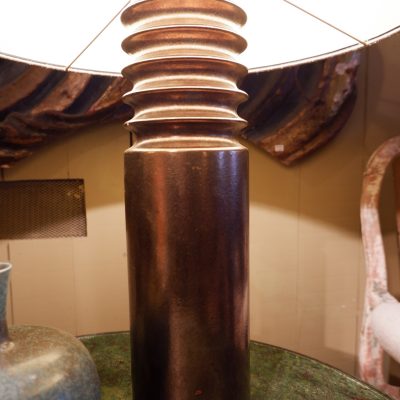 Lampe en céramique émaillée marron métalisé + AJ cylindre